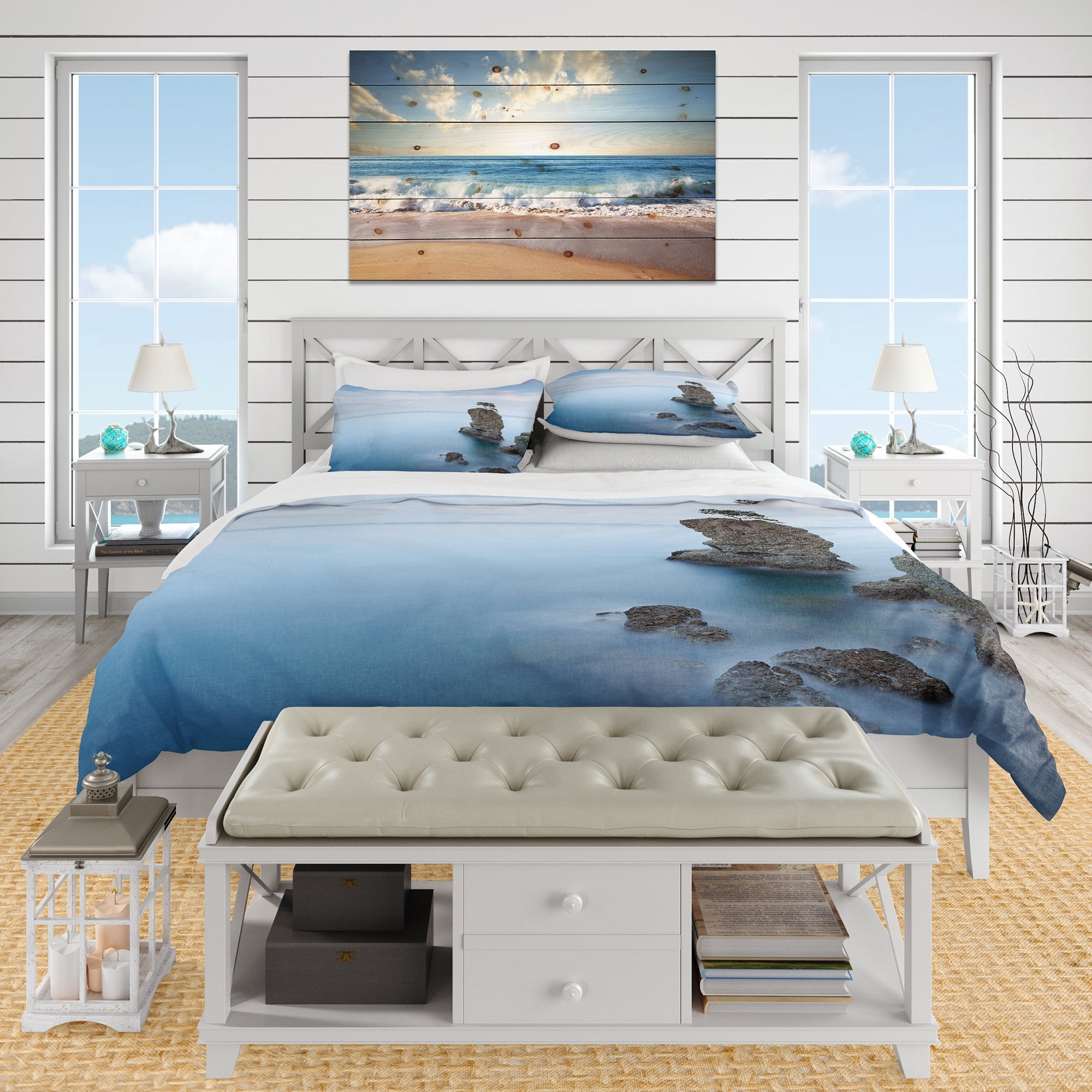 Designart 'Pine Tree Rock At Portofino Park' Nautical & Coastal Duvet Cover Set