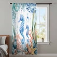 thumbnail image 3 of Seahorse Coastal Sheer Curtains 63 Inches Long, Summer Nautical Starfish Coral Ocean Light Filering Curtains, Breathable Simi Curtain Privacy Drapes for Living Room Bedroom Window Treatment, 3 of 9