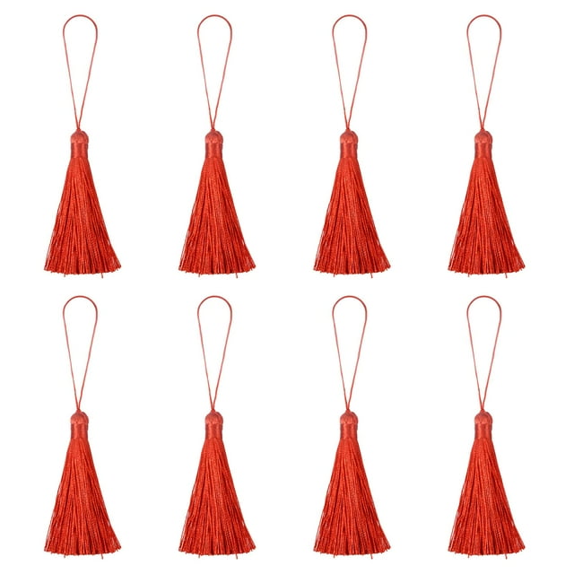 Unique Bargains 6.5' Silky Bookmark Tassels with Loop for DIY Craft Accessory, 8Pack Red