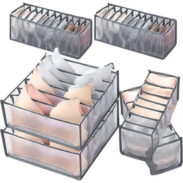 Organizador de 6 cajones para ropa interior, divisor de cajones plegable para sujetadores de calcetines, cajas de almacenamiento lavables para brazos, bragas, medias, corbatas y bufandas (6+7+11rejillas), gris Rojo Verde MX-0132586FYD