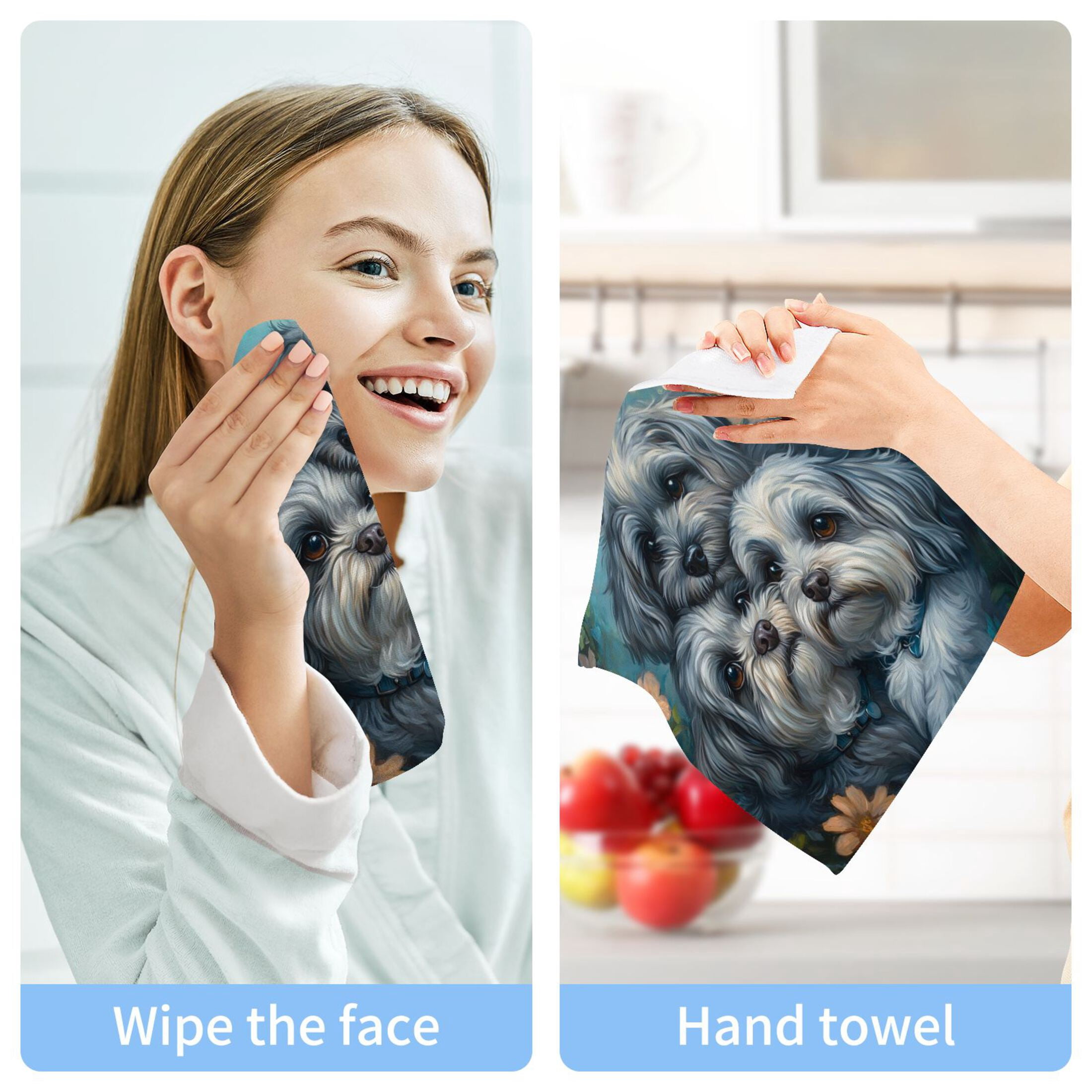 Cute Gray Lhasa Apso Dogs 100% Cotton Face Towel 12x12in Soft Absorbent Washcloth Durable Printed Hand Towels for Bathroom Travel 6 Pcs