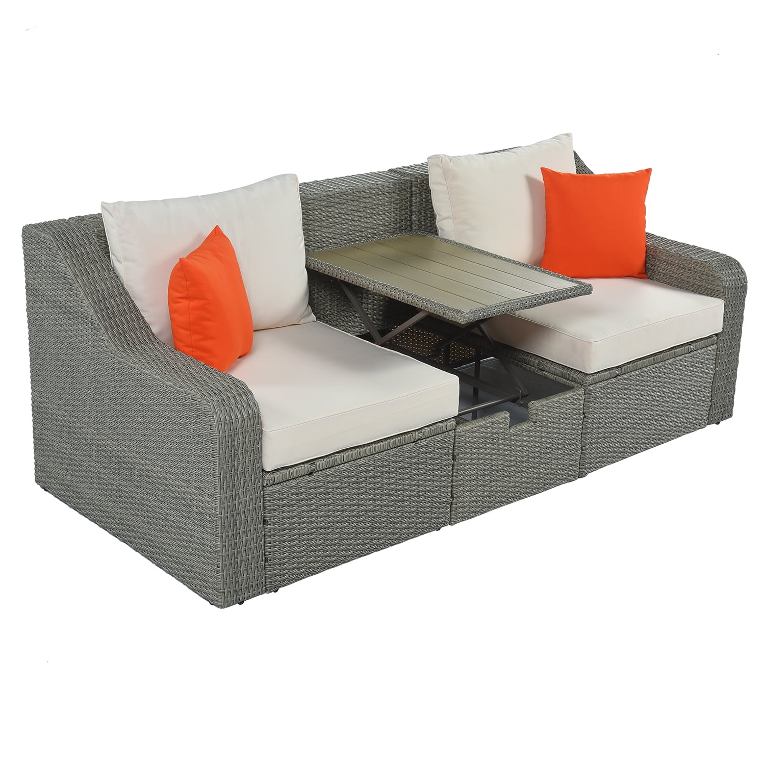 Kadyn 3-Piece Patio Wicker Sofa, Patio Furniture Sets with Cushions, Pillows, Ottomans and Lift Top Coffee Table for Outdoor Patio, Beige Kadyn 3-Piece Patio Wicker Sofa, Patio Furniture Sets with Cushions, Pillows, Ottomans and Lift Top Coffee Table for Outdoor Patio, Beige