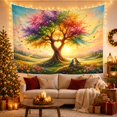 thumbnail image 3 of Heart-Shaped Tree with Birds in Golden Light, Whimsical Illustration for Nature Lovers, Colorful Fantasy Wall Art, Housewarming Gift Tapestry Wall Hanging for Living Room and Bedroom, 3 of 7
