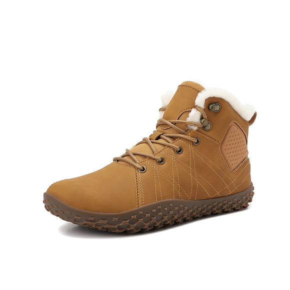Mens Snow Boots Winter Warm Lined Non-slip Hiking Boots Outdoor Lightweight Waterproof Barefoot Boots Brown 8.5 US