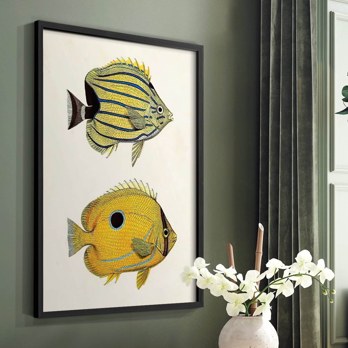 Yellow & Grey Fish III Framed Print - Solid Wood in Single Picture Frame Solid Wood 2 Framed Print