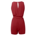thumbnail image 4 of HXWCHs Combinaisons Extensibles Confort pour Femmes, Mode, Col en V, à Lacets, Sans Manches, Barboteuse Décontractée Unie, Short de Confort, Combinaison S Rouge, 4 of 5