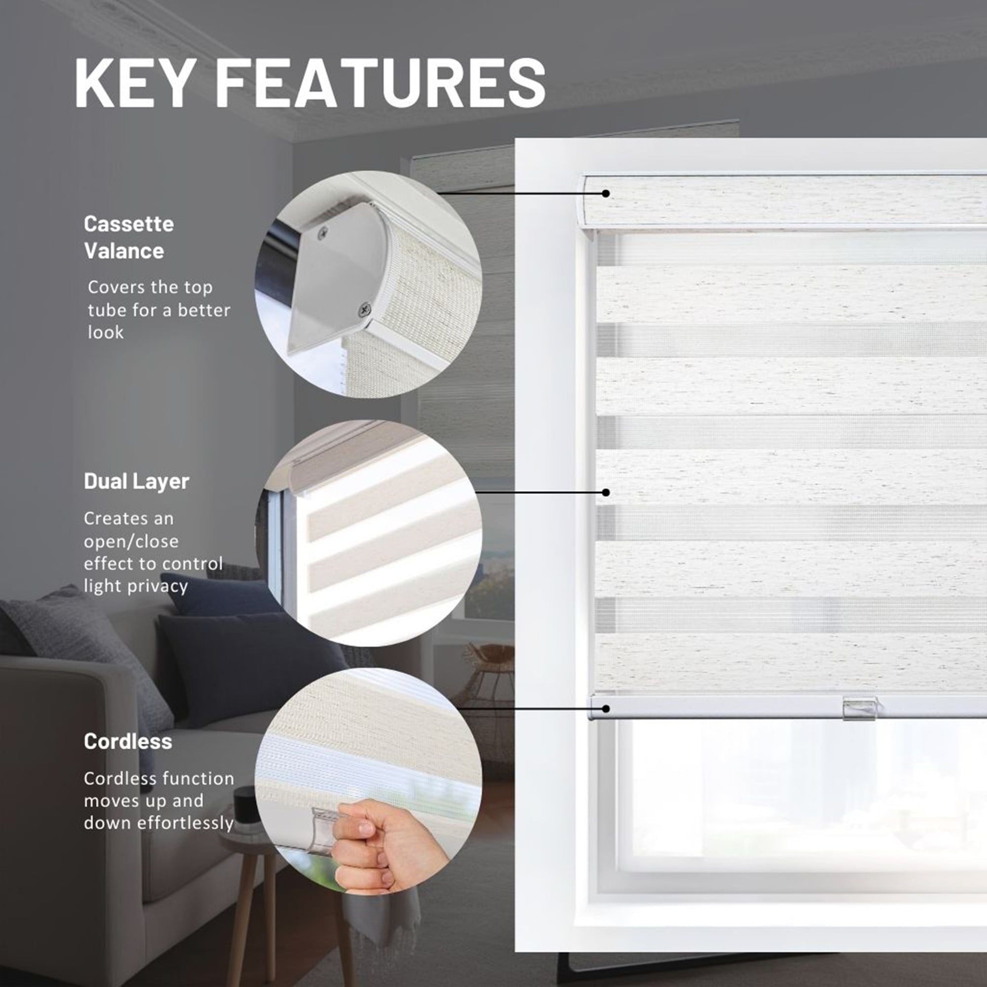 CHICOLOGY Zebra Roller Shades | Room Darkening | Natural White |28"W X 72"H| Dual Layer Light Filtering Blinds | Cordless Window Shades for Home & Office | Easy Install