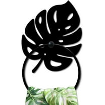 Monstera Leaf Metal Towel Ring Leave Shape Towel Holder Plants Theme Rustic Wall Decor Towel Hanger Black for Bathroom Kitchen Home Decors Gift