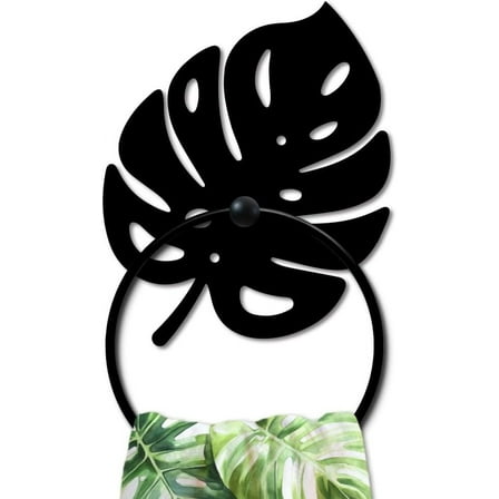 Monstera Leaf Metal Towel Ring Leave Shape Towel Holder Plants Theme Rustic Wall Decor Towel Hanger Black for Bathroom Kitchen Home Decors Gift