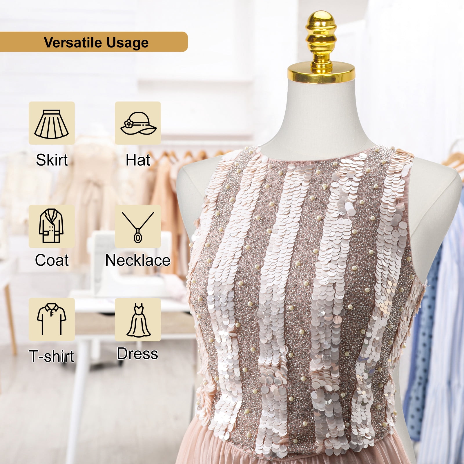 Female Mannequin Torso Dress Form - Mannequins Body Manikin Torso with Metal Base , 40-73 Inch Height Adjustable Female Gold Clothes Mannequin, White