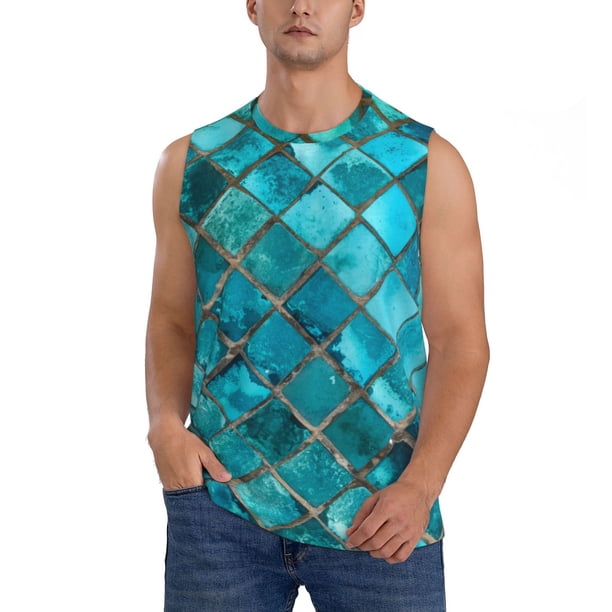 Balery Square Glass Mosaic Camisetas sin mangas para hombre, absorbe la humedad y protege contra el mal olor.-3X-Large