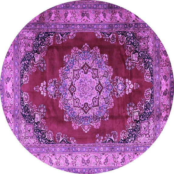 Ahgly Company Indoor Round Medallion Purple Traditional Area Rugs, 8' Round