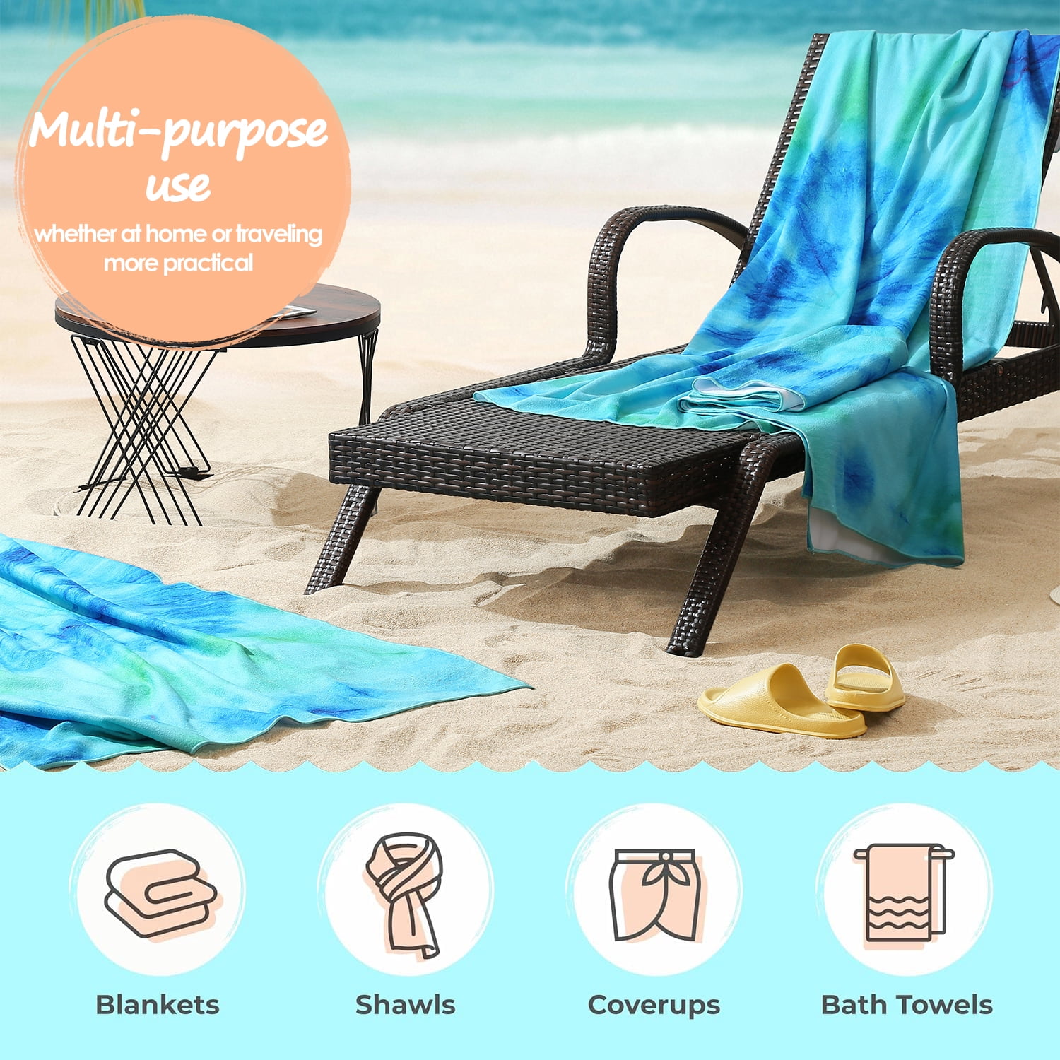 Beartech 4 Pieces Beach Towel Set,40x70 inches Tie-Dye Beach Towels Soft Camping Travel Towels, Lightweight Quick Dry Pool Towels for Beach Shower Towels Swim Towels Absorbent for Adults