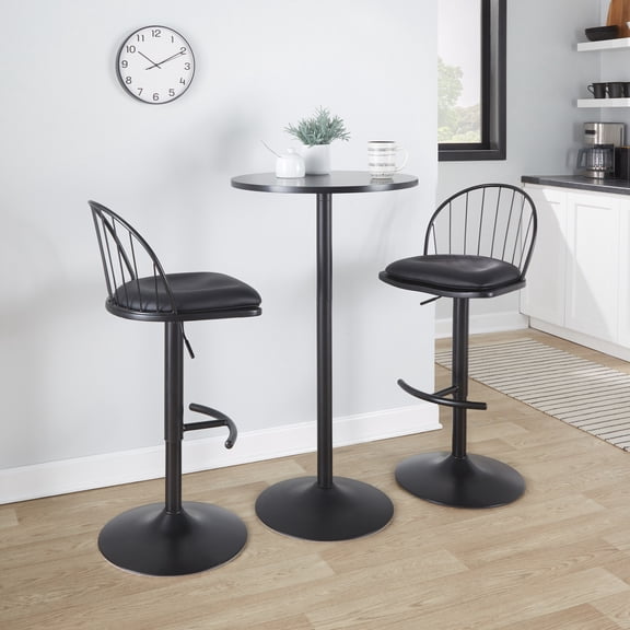 Carbon Loft  Ellul Adjustable Bar Stool with Removable Seat Cushion (Set of 2) Black PU/Black Wood/Black Metal