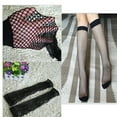 thumbnail image 3 of NUZYZ Stockings Solid Color Fishnet Nylon Women Hollow Knee High Socks for Party, 3 of 8
