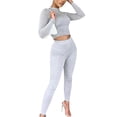thumbnail image 2 of Blotona Women 2 Piece Set Solid Color Fall Autumn Fall Suit Sets Long Sleeve T-shirt Crop Tops High Waist Leggings Gym Workout Tracksuit, 2 of 8