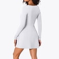 thumbnail image 4 of QHFBli Womens Square Neck Bodice Dress Long Sleeve Side Slit Flare Mini Dresses, 4 of 6