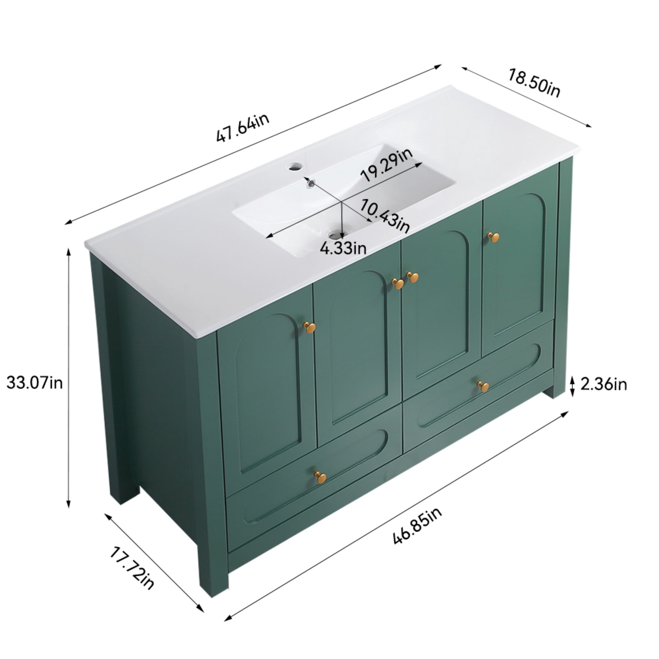 48"Bathroom Vanity, Freestanding Bathroom Vanities with Sink,Bathroom Storage Cabinet with 4 Soft close doors and 2 drawers, Green