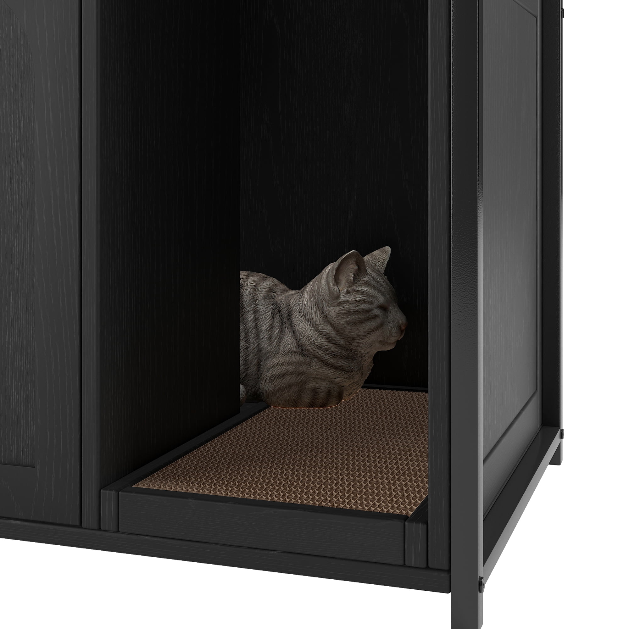 Pefilos 52" Large Wood Cat Litter Box Enclosure, Hidden Cat House Washroom Furniture with Shelf Storage Rack, Scratch Pad, Black Pefilos 52" Large Wood Cat Litter Box Enclosure, Hidden Cat House Washroom Furniture with Shelf Storage Rack, Scratch Pad, Black