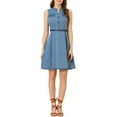 thumbnail image 1 of INSPIRE CHIC Vestido de Camisa Sin Mangas de Mezclilla para Mujer con Cuello en V y Cinturón Ajustado y Acampanado S Azul, 1 of 7