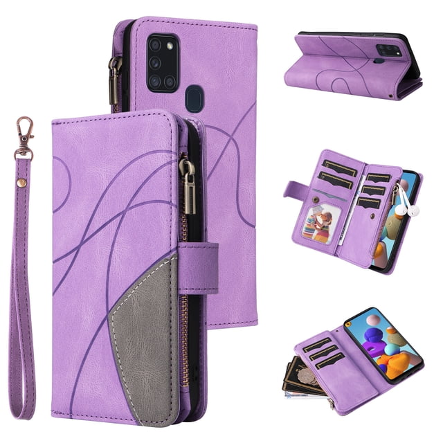 Compatible with Samsung Galaxy A21S Wallet Case with Card Slots PU Leather Zipper Flip Folio Cover