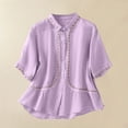 thumbnail image 2 of Moxiu Cotton Linen Tops for Women Summer Casual Short Half 3/4 Sleeve T Shirts Lightweight Ethnic Style Embroidery Blouses Tees 2025 Purple,L, 2 of 7