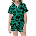 thumbnail image 4 of Tisuna Kids Girls Short Sleeve Pajamas Set Halloween Pumpkin Bat Print Collared Tops And Shorts Pjs Set Fashion Cute Kids Halloween 2 Pieces Indoor Wear For Age 2-13 Years, 4 of 4