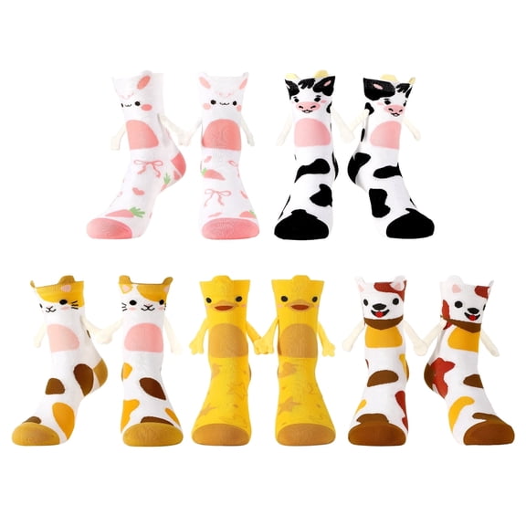 Bocaoying 5 Pairs Crazy Silly Magnetic Animal Socks - Funny Zoo Novelty Crew Socks, Cute Gifts for Animal Lovers Women Men