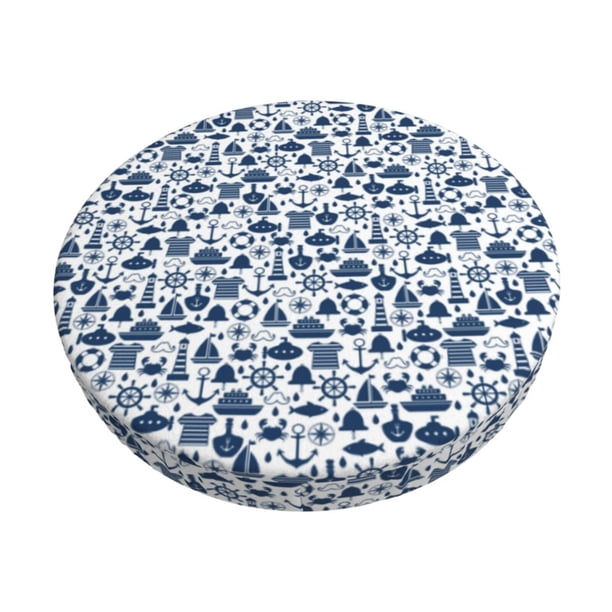 Disketp Seaside Primary Color Funda Redonda para Taburete, Funda de Cojín para Silla de Bar Suave y Elástica-14 inch