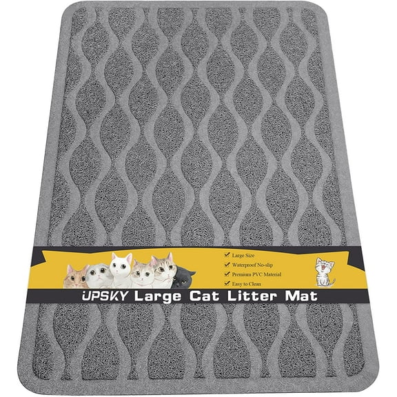 UPSKY Cat Litter Mat Large 35" x 23" Non-Slip Cat Litter Trapping Mat Multi-Use Waterproof Gray