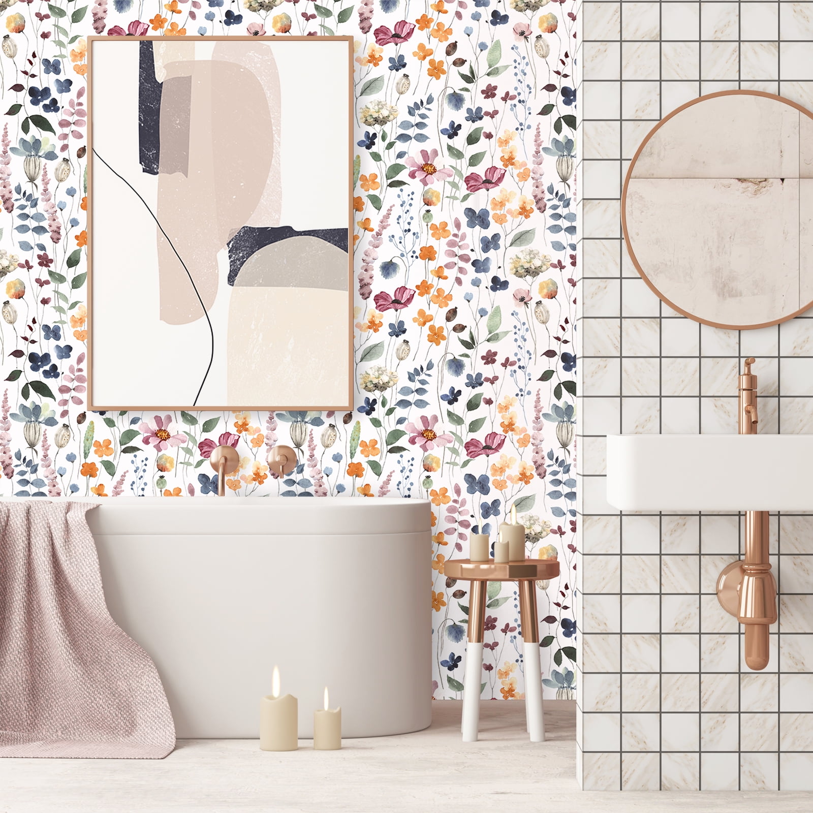 VEELIKE Peel and Stick Floral Wallpaper 17.7''x354'' Rustic Pressed Leaves Vintage Floral Contact Paper for Walls Cabinets Shelves Drawers Removable Wallpaper Floral Mural for Bathroom Bedroom Nursery