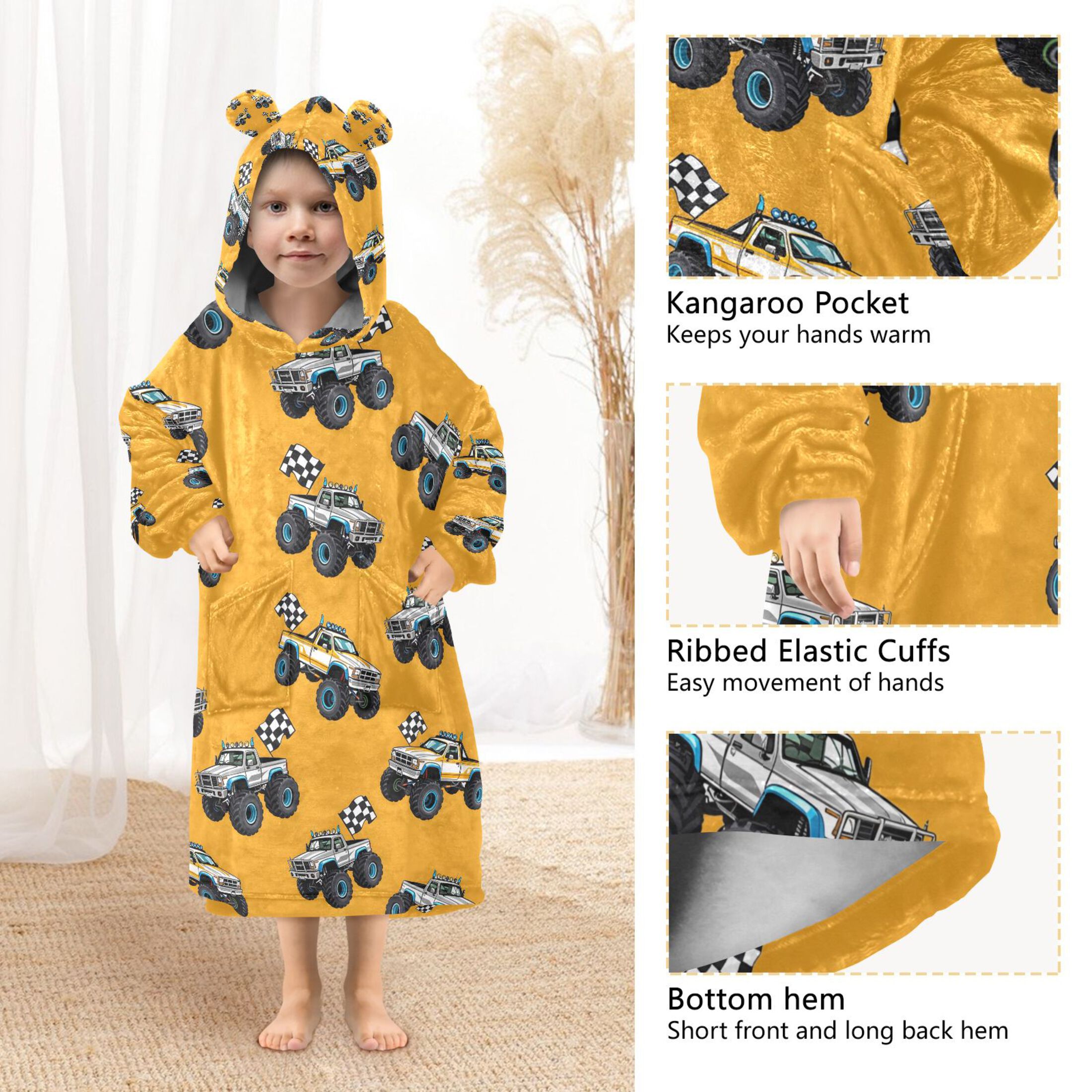 joogoo Wearable Blanket Hoodie for Cartoon Car Vehicle Flannel Sherpa Pocket 3-14 YR S
