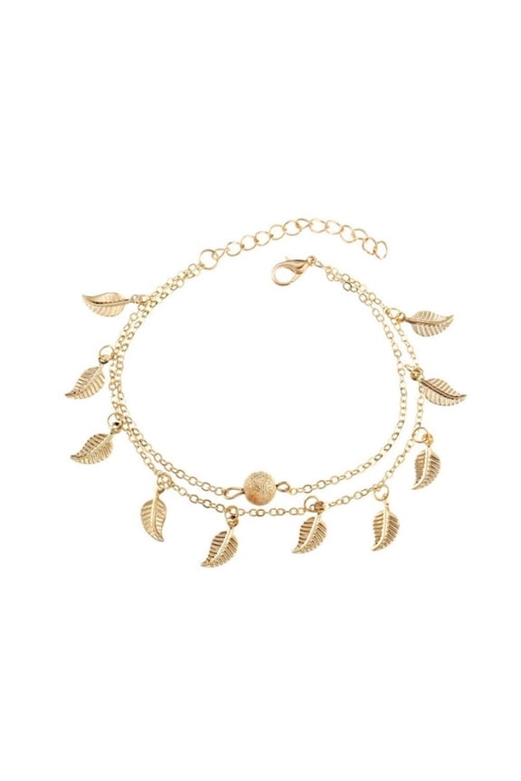 Leaves & Heart Anklet Foot Chain Boho Beach Beads Silver plated P9S8