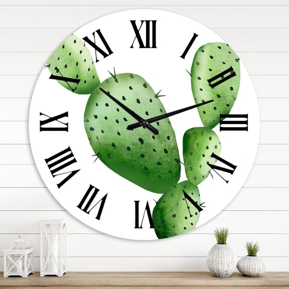 Designart 'Green Southwestern Cactus' Tropical Wall Clock