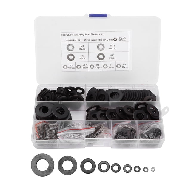 Quincaillerie de Voiture, 600pcs Assortiment de Rondelles Plates Rondelle en Acier au Carbone Rondelle Plate Fiable et Durable