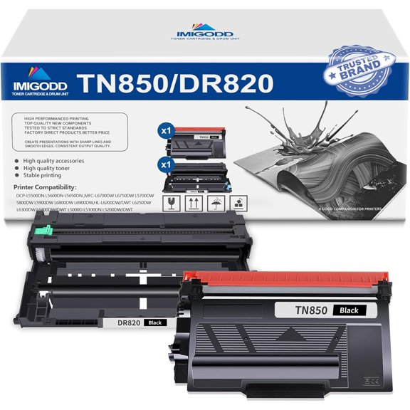 1-Pack TN850 Black Toner Cartridge & 1-Pack DR820 Black Drum Unit Replacement for Brother High Capacity with DCP-L5500DN L5600DN L5650DN MFC-L6700DW L6750DW L5700DW L5800DW L5900DW L6800DW Printer