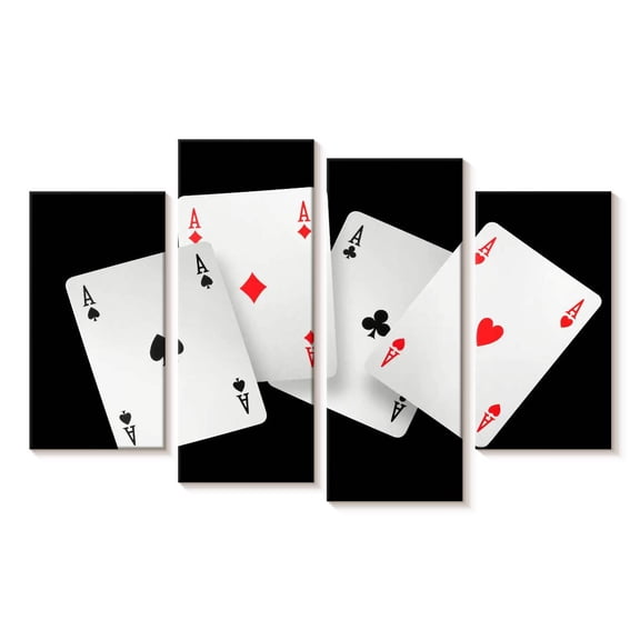 Elephant Stock Four Ace Cards Wall Art - Horizontal Multi Panel Canvas - Living Room Wall Decor - Hobbies And Lifestyle Multi Panel - Black And White Decor - 24" x 14"