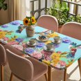 thumbnail image 3 of Teal Green Hummingbirds Table Cloths for 4 Foot Rectangle Tables, Spring Watercolor Flowers Plant Patio Waterproof Elastic Fitted Tablecloths, Washable Rectangular Table Cover for Camping, 3 of 8