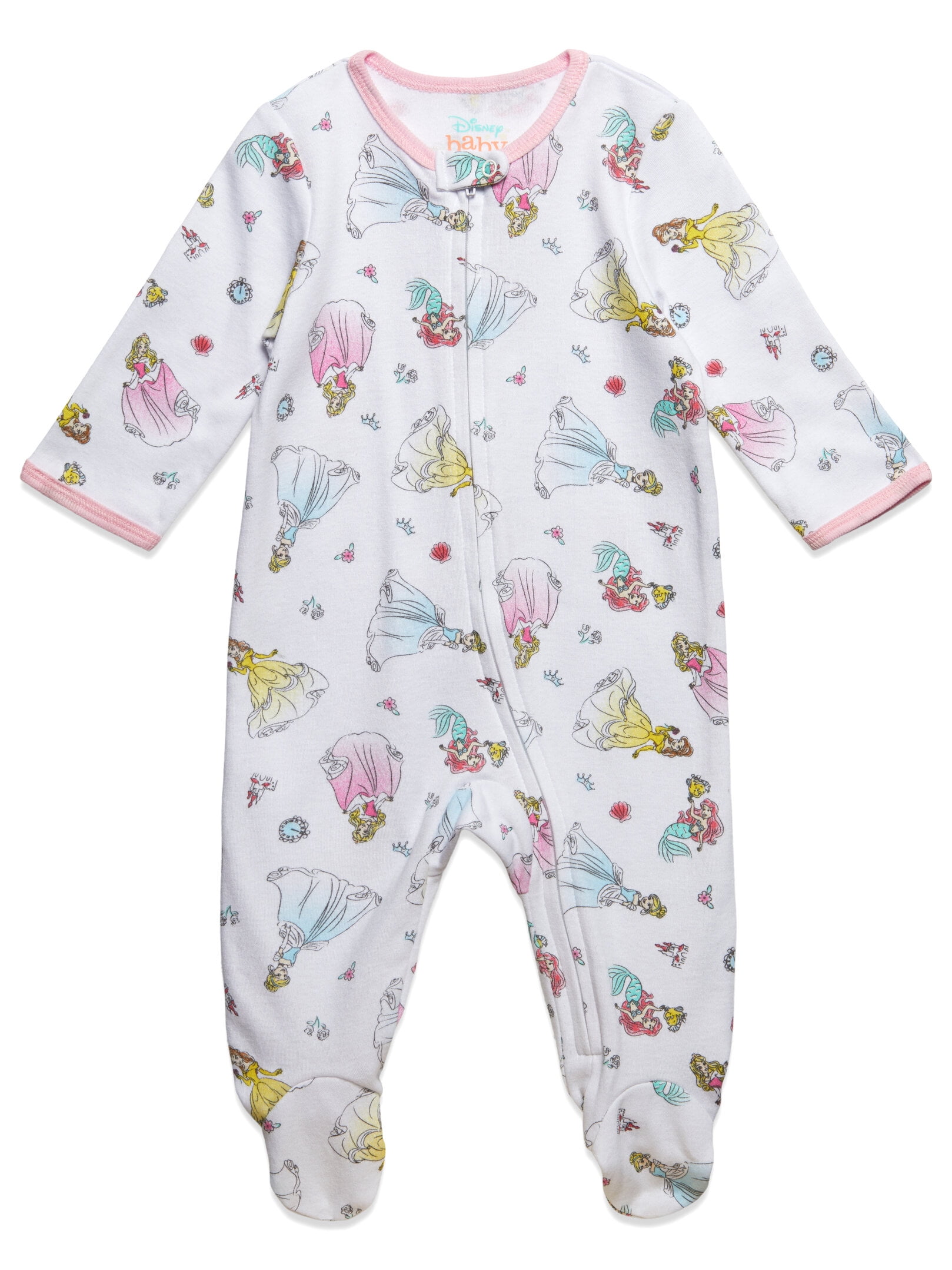 Disney Princess Baby Girls' 2-Pack Footed Sleep N' Play Coveralls Princess Pink White