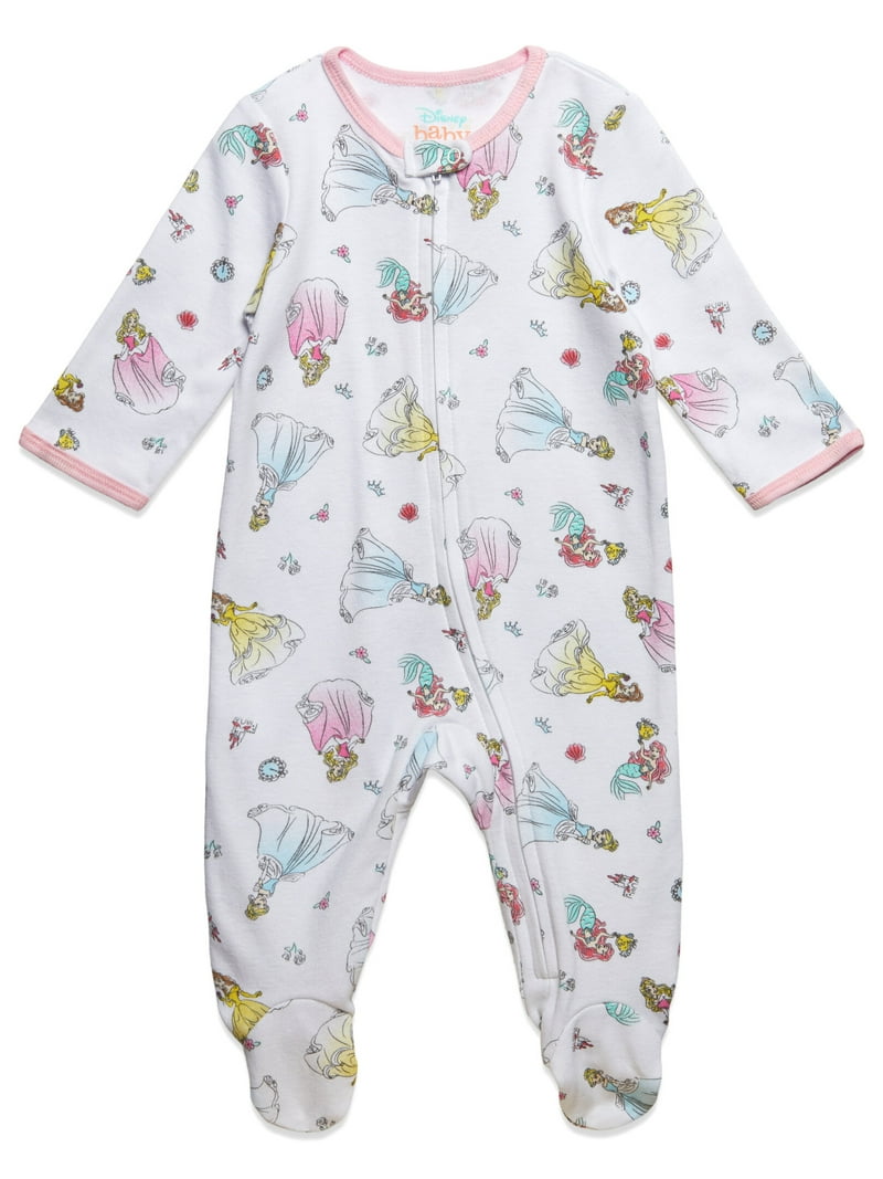 Disney Princess Infant Girls' Footed Onesie Sleepers, 2 Pack