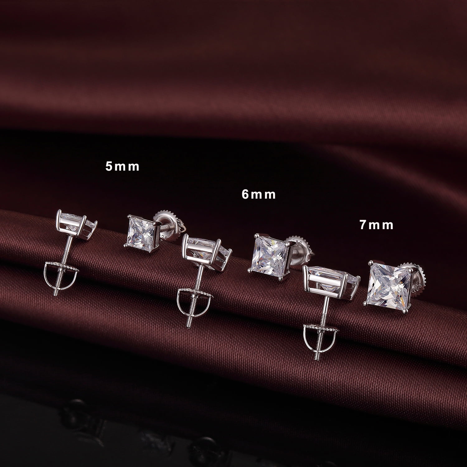 Jiamiaoi 18k White Gold Plated Simulated Diamond Stud Earrings Screw Back Sterling Silver Cubic Zirconia Stud Earrings Set 4 Millimeters-8 Millimeters