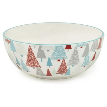 Boston International Holiday Ceramic Salad/Serving Bowl, 9.75-Inches, Fancy Forest