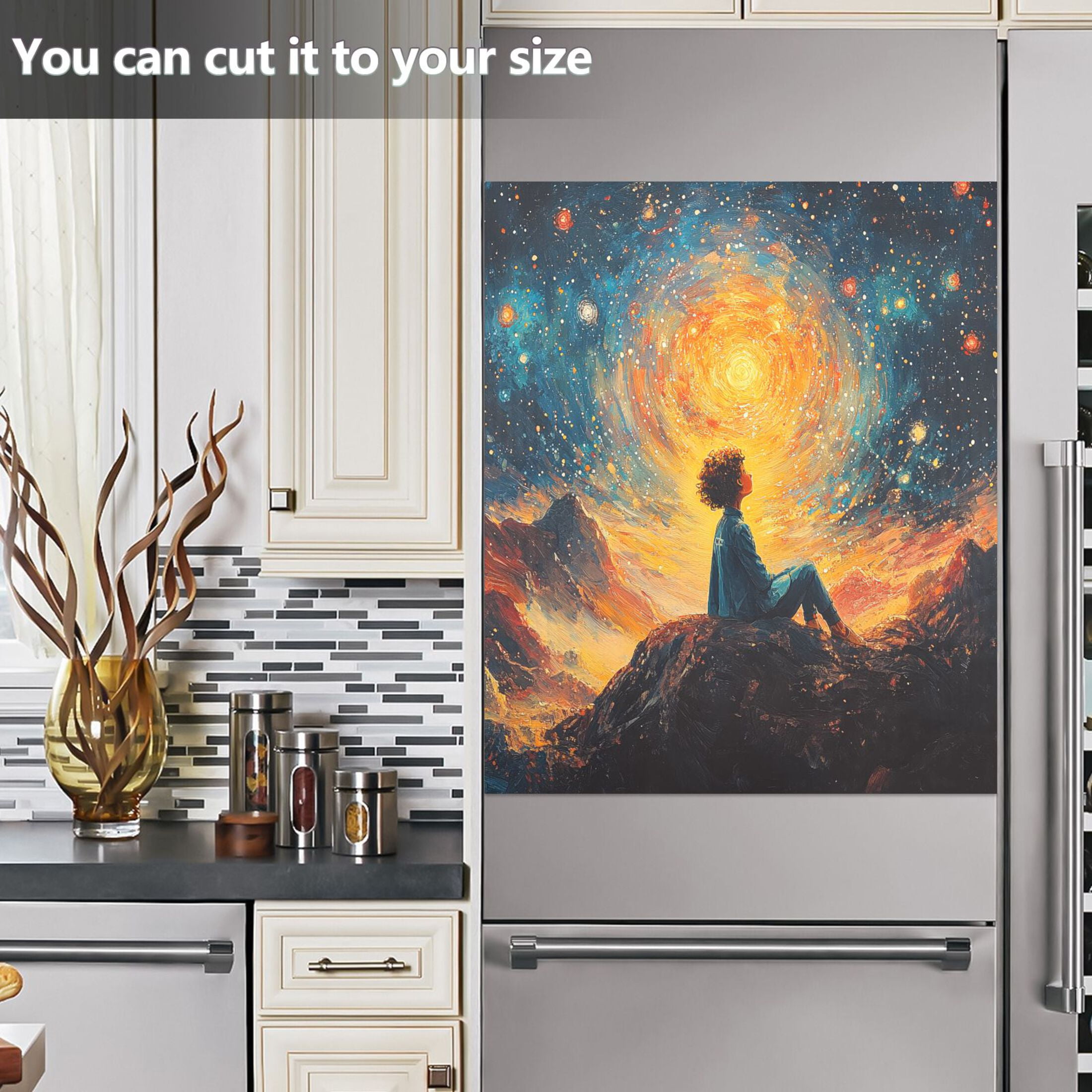 Haosy Dishwasher Magnet Cover Magnetic Fridge Door Cover Home Kitchen Decor Child Look at Stars 23"x 26"