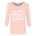 thumbnail image 5 of Honeeladyy - Blusas tipo túnica para mujer (2024), informales, de color liso, con estampado de letras, holgadas, de verano, con cuello redondo, para danza (rosa, talla S), 5 of 5