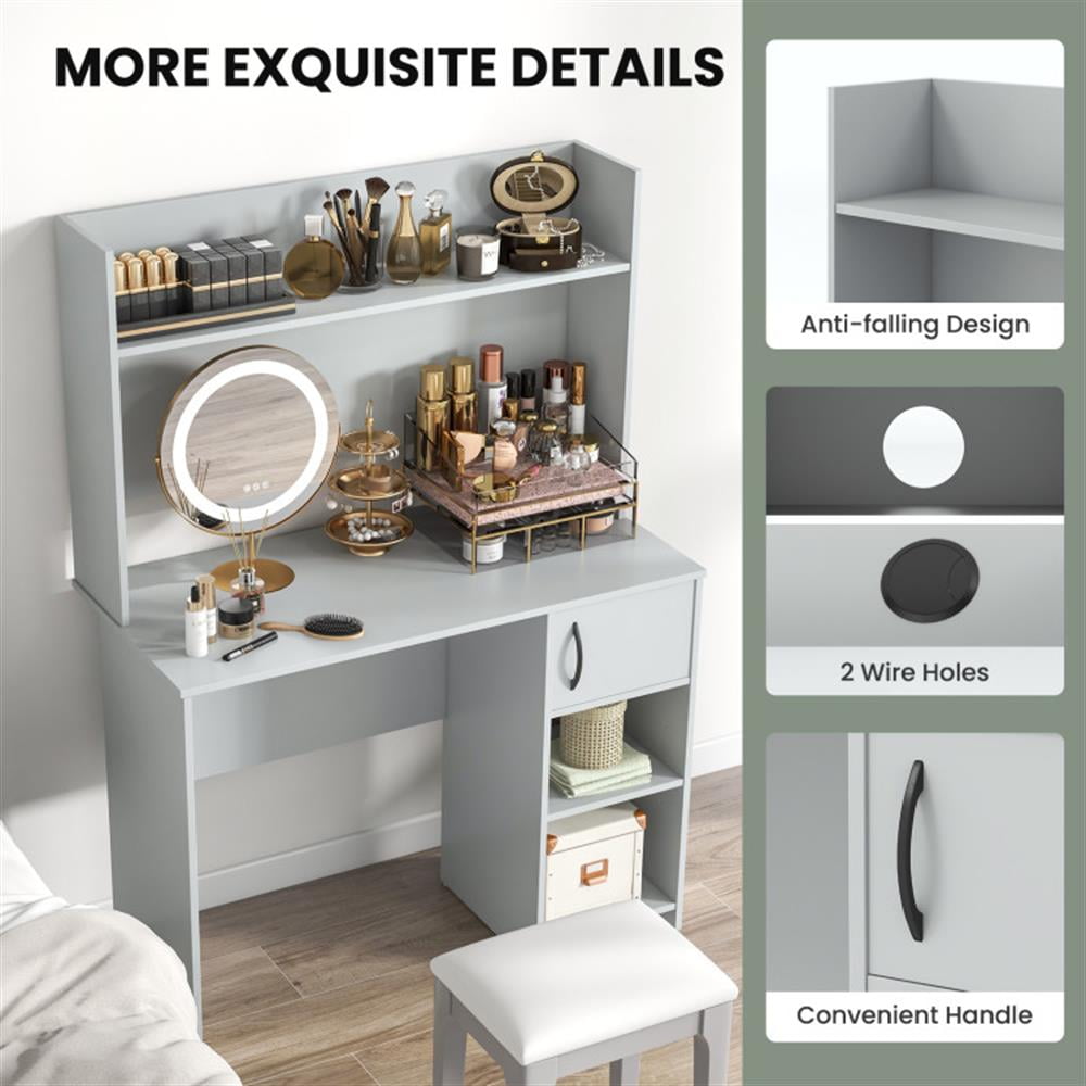 Demi Bonn Home Computer Desk with Raised Display Shelf and 2 Open Shelves, Office Desk Study Writing Table, Gray