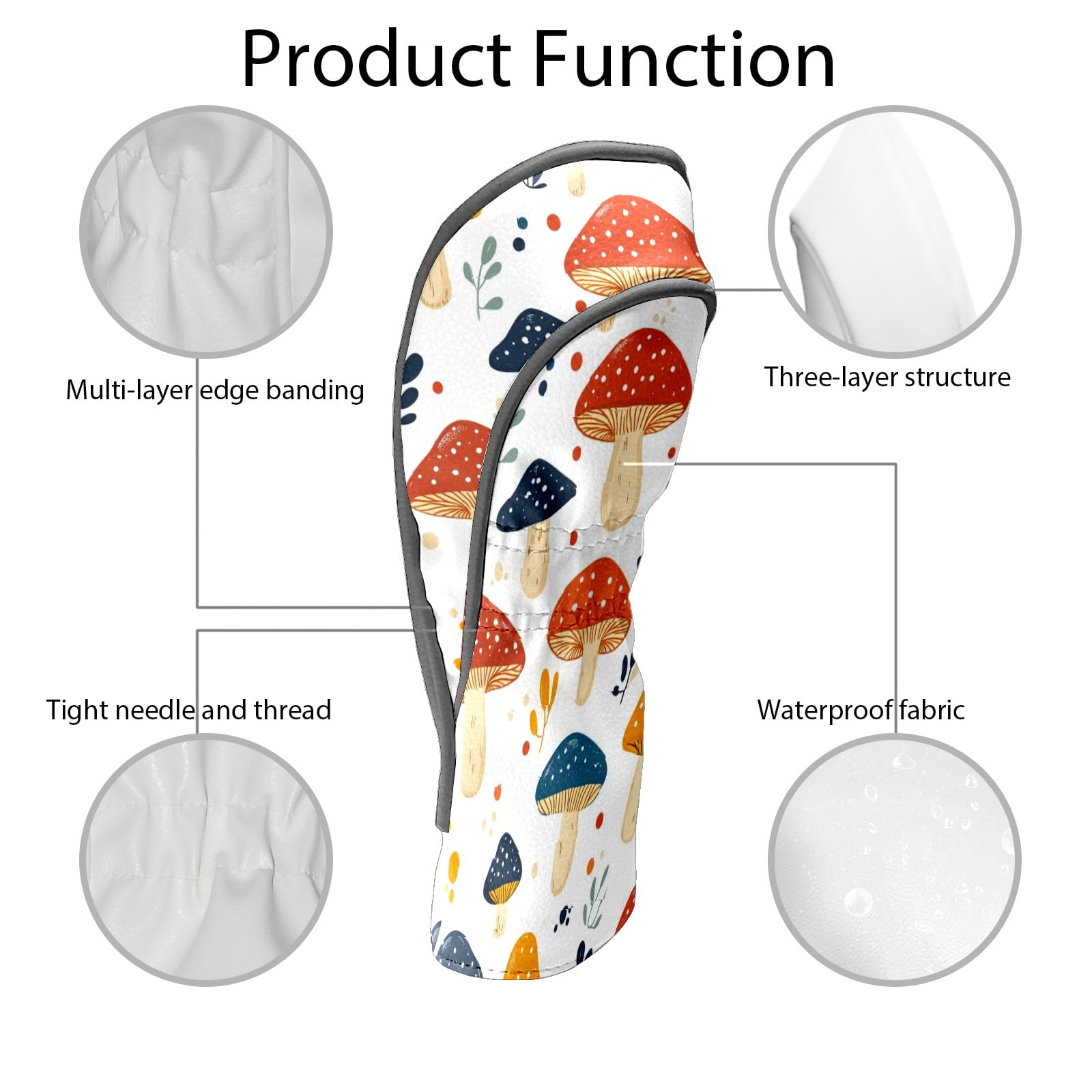 Golf Club Covers PU Leather Waterproof Head Covers for Fairway Woods Hybrids Colorful Mushrooms Unisex Fits Most Brands