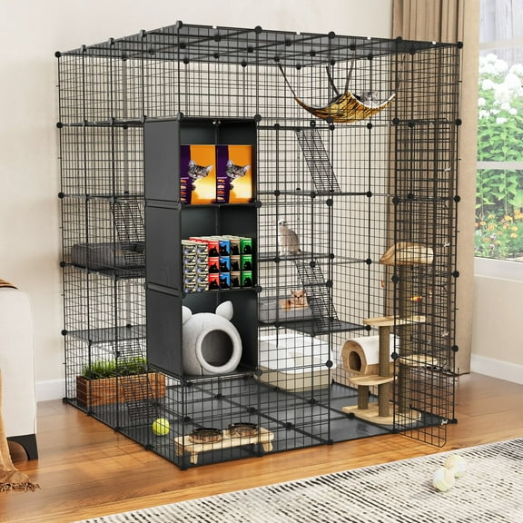 SAEWUD 69" Large Cat Cage Indoor – 5-Tier Cat Playpen with Free Hammock, Multi-Functional Pet Enclosure & Storage Cube for Cats