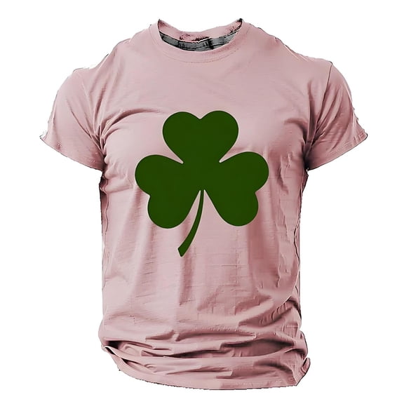 IWRICH Men's St. Patrick's Day Shamrock Printed T Shirts Crew Neck Short Sleeve Muscle Tees Casual Comfortable Breathable Basic Tops Pink XL