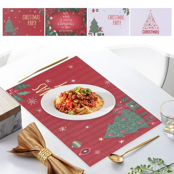 Clearance! Caoblia Christmas Placemats 12x18" Washable Wipeable Heat-Proof Christmas Printing Placemats for Kitchen, Dining Table, Holiday, Party Decor Supplies, Christmas Decorations