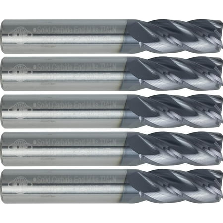 

5 pcs Carbide End Mills Nose TiAlN Coated 7/16 Cut Dia. 1 LoC 2-3/4 OAL 4 Flute Center Cutting